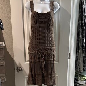 Women’s Brown Crochet Knit Midi Dress